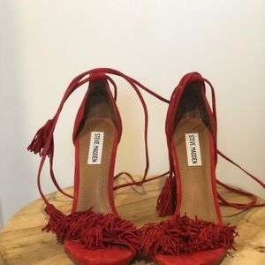 Steve Madden Red Fringe Heels 8.5